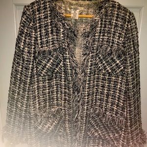Misook tweed jacket 2x beautiful black white and silver